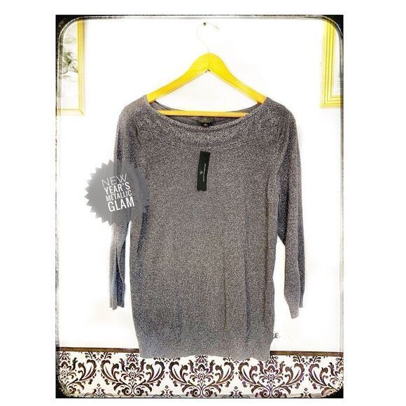 NWT NYE Silver Metallic Glitter Sweater Large Worthington - Picture 3 of 5